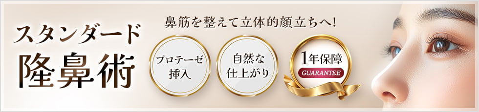 鼻筋を整えて立体的顔立ちへ！ スタンダード隆鼻術 プロテーゼ挿入・自然な仕上がり・1年保障