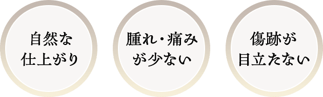 自然な仕上がり 腫れ・痛みが少ない 傷跡が目立たない