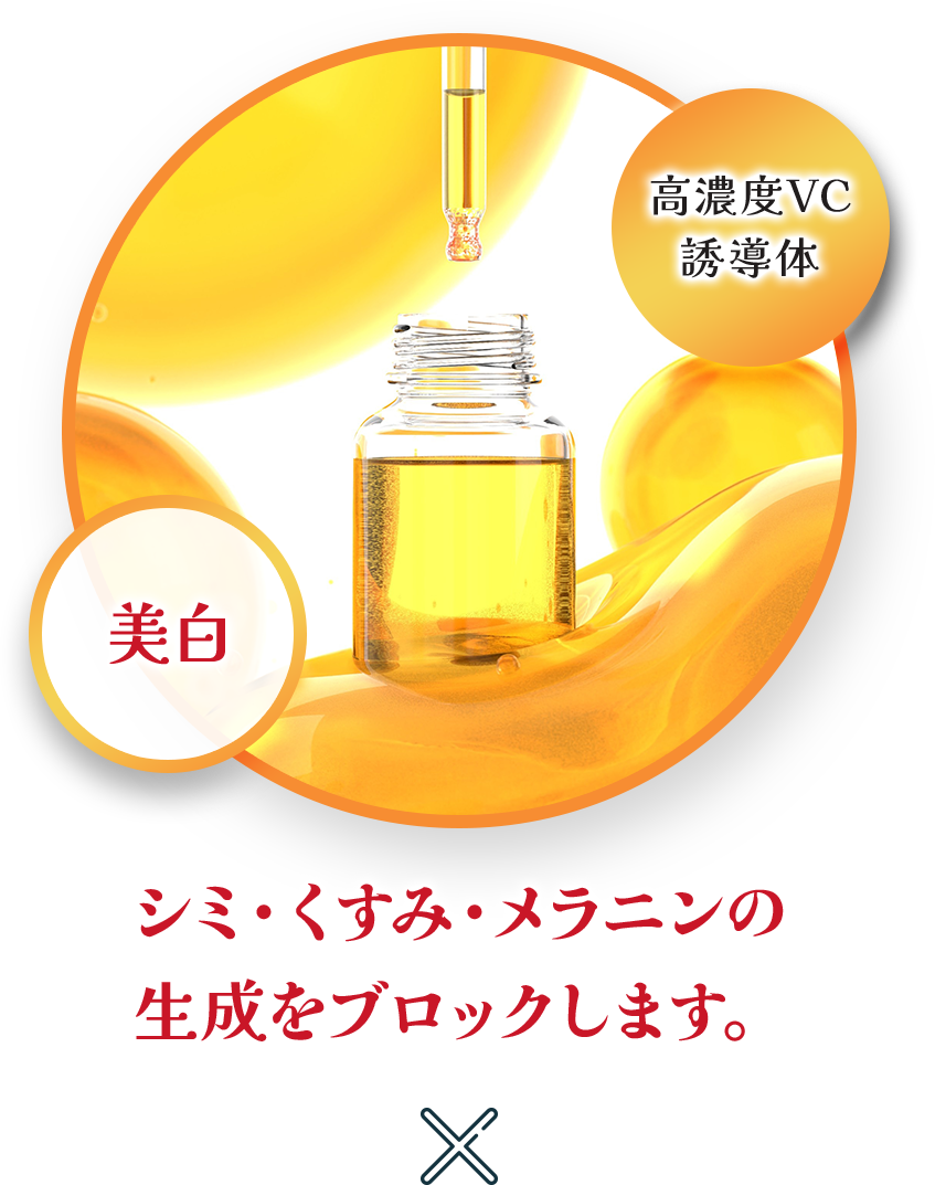 美白 高濃度VC誘導体 シミ・くすみ・メラニンの生成をブロックします。